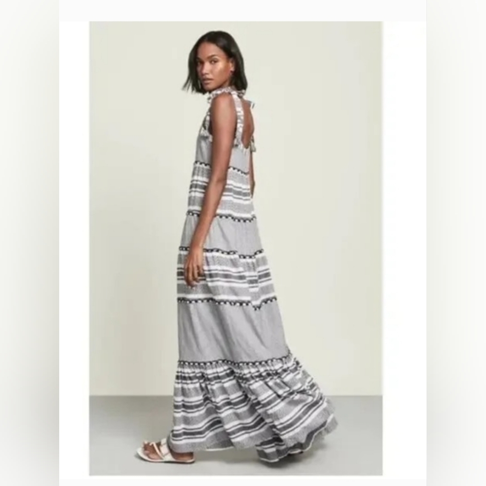 Veronica Beard Black and White Boho Tiered 100% Cotton Maxi Dress - Picture 1 of 3